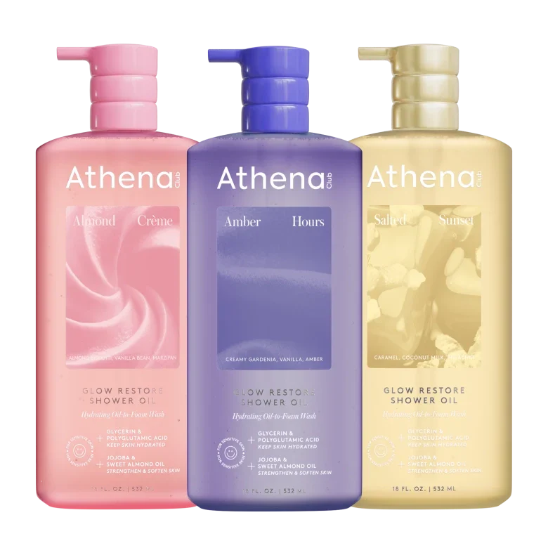 Glow Restore Shower Oil Trio I4 Almond Creme, Amber Hours, Salted Sunset